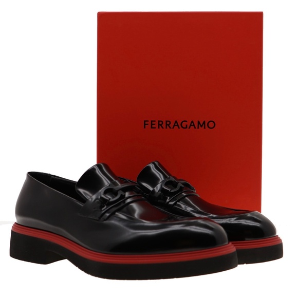 Salvatore Ferragamo Fiorello Tonal-Bit Loafers Gancini Black Leather Size 12 New - Picture 6 of 7